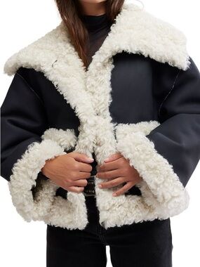 Free People Kiki Faux Leather Jacket with High Pile Fleece Trim